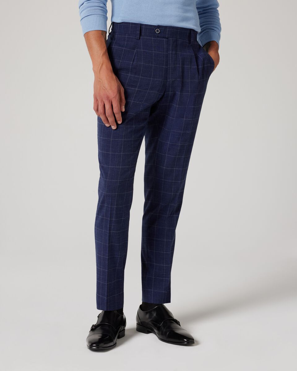 Relaxed Slim Pleated Check Tailored Pant